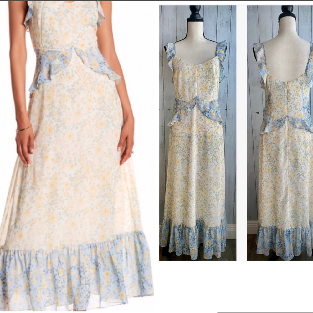 Marchesa Rose Dutchess Floral Ruffle Dress